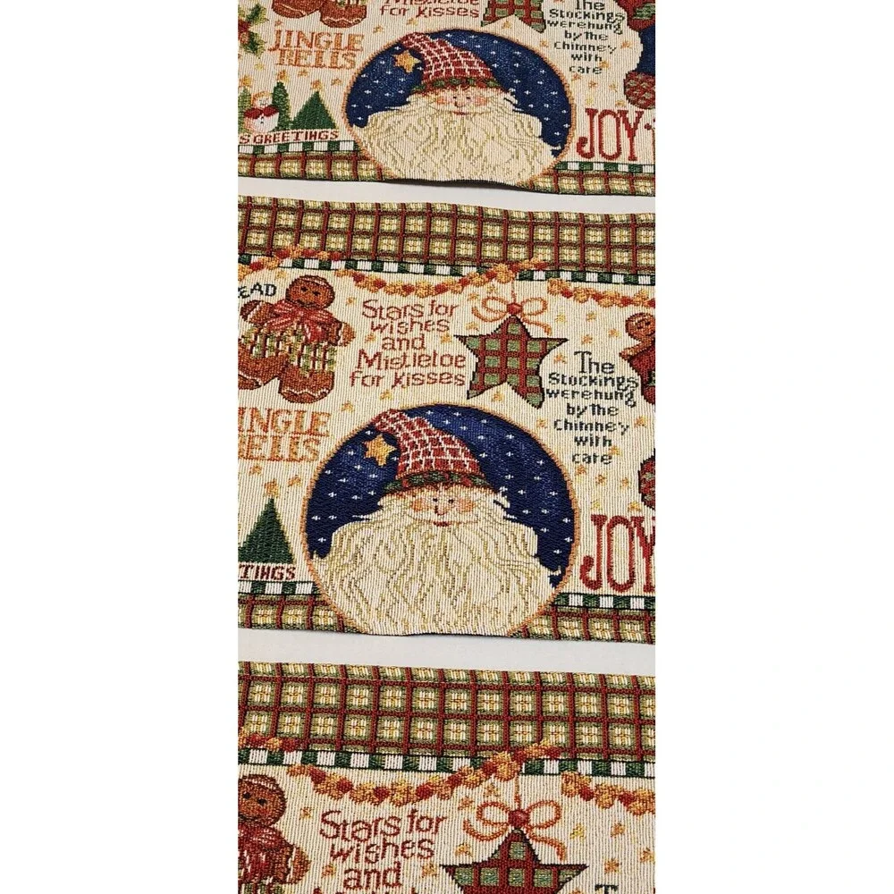 Set Of 3 Tapestry Woven Christmas Placemats Gingerbread Man Santa